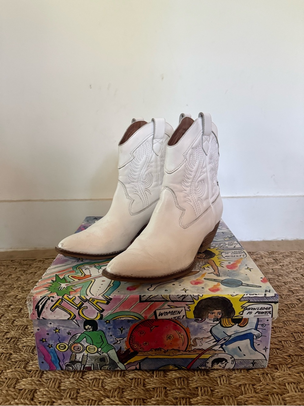 Jeffrey Campbell White Leather Western Booties